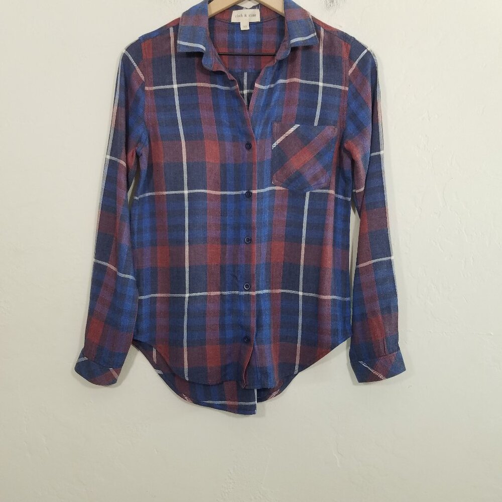 Cloth & Stone Blue and Red Plaid Button Down Shirt